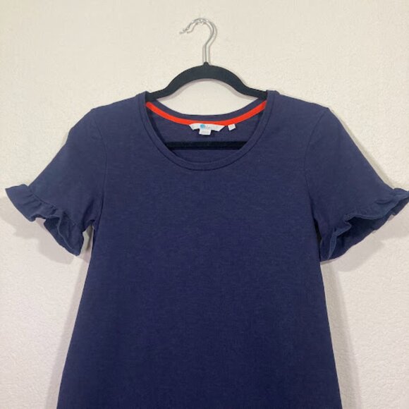 BODEN Emily Navy Blue Slub Cotton Ruffle Sleeve Jersey T-Shirt Shift Dress 4L - Picture 5 of 9